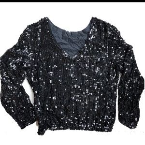 Hand Beaded Black Sequin Top with Silk Base